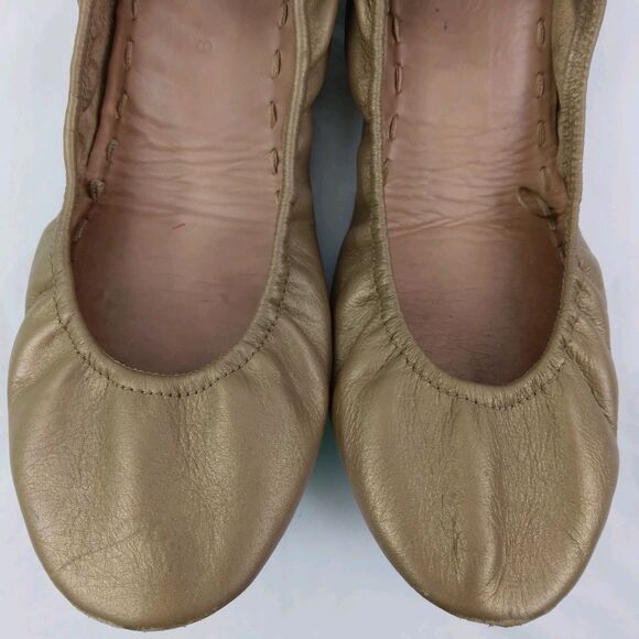 Tieks By Gavrieli Metallic Gold Ballet Flats Leather Teal Accents Women's Size 9 - Picture 11 of 12